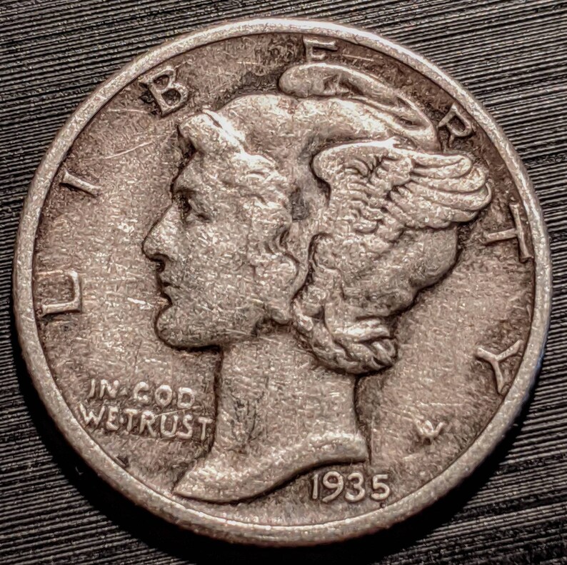 Coin 1.00 Shipping Vintage 1935 Nice Grade Silver Mercury Dime Ten Cent Piece Antique Authentic U.S