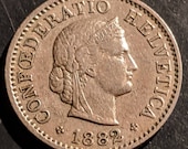 Scarce 1882 B Nicer Grade Switzerland Rappen Helevetia Swiss Coin Bern Mint World Coin Old Piece 1.00 Shipping