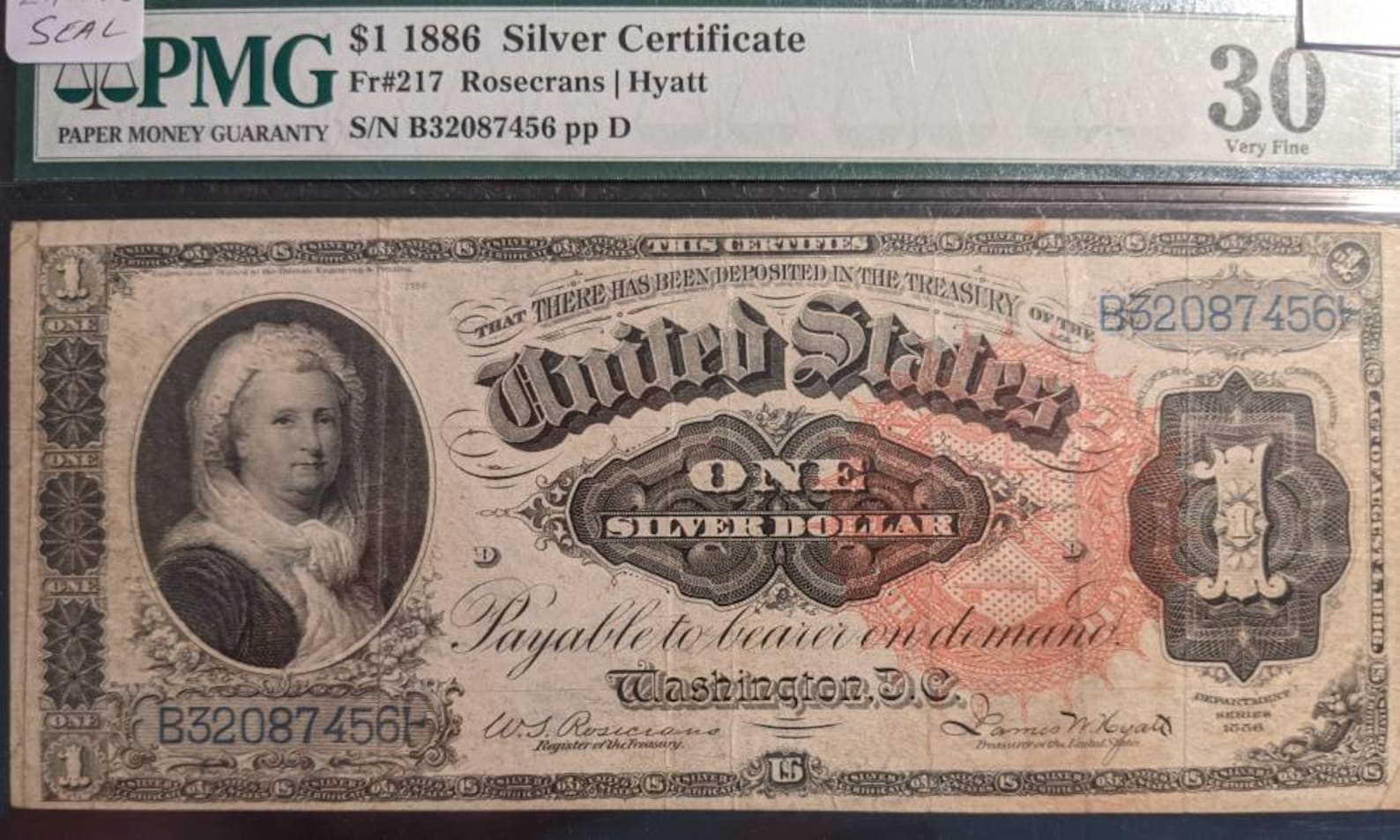 PMG 1886 Martha Washington Large Seal Large One Dollar Solid | Etsy