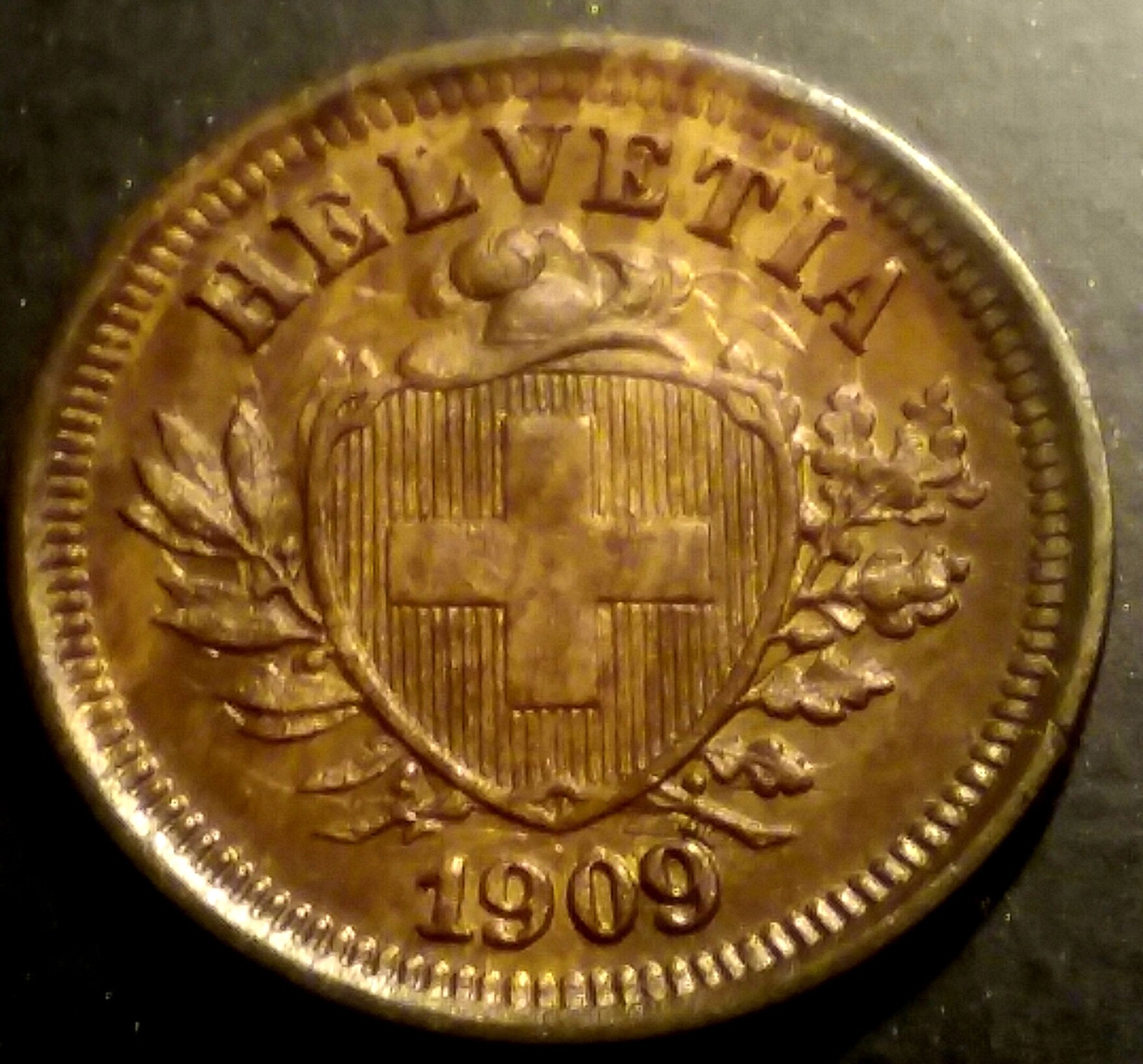 A High grade Switzerland 1 Rappen 1909B Coin Cross in Shield Nice Eye Appeal Coin Antique Vintage Authentic Great 1.00 Ship