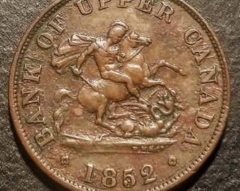 Vintage 1852 Bank Token Upper Canada Half Penny Canadian Nice