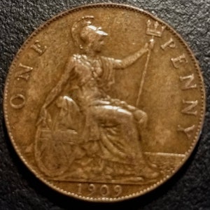 Antique Vintage 1909 Great Britain King Edward Large Penny British UK Bronze Copper Cent Old Piece 1.00 Shipping