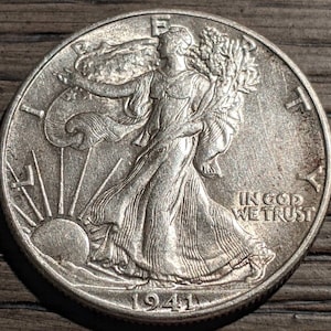 Eine höhere Klasse 1941 Silber Walking Liberty Halb Dollar Vintage authentische große Stück U.S.Coin Lady Liberty Walker Stück