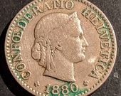 Scarce 1880 B Nice Grade Switzerland 10 Rappen Helevetia Swiss Coin Bern Mint World Coin Old Piece 1.00 Shipping
