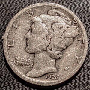 Vintage 1926-D Solid Grade Silver Mercury Winged Liberty Dime Authentic Antique Great Piece Coin Liberty Bell Piece 1.00 Shipping