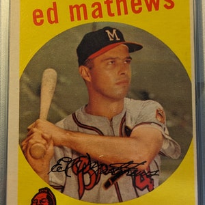 Vintage autentico 1959 Topps #450 Eddie Mathews Milwaukee Braves HOF PSA 3 Graded Baseball Card HOF Solid grade super eye appeal