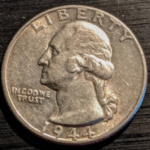 1944 High Grade Silver Washington Quarter Piece Antique Authentic Vintage U.S. Coin 1.00 Shipping