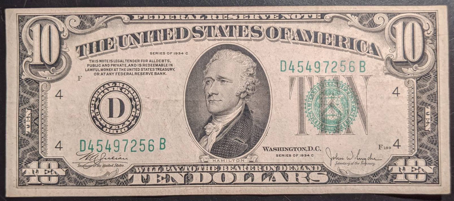 Vintage Alignment Error 1934 C Higher Grade Federal Reserve Green Seal ...