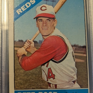 Autentica carta da baseball antica originale 1966 O-PEE-CHEE Pete Rose Cincinnati Reds Canada # 30 PSA 4 Solid grade gradevole per gli occhi
