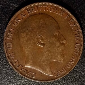 1910 Vintage Great Britain King Edward Large Penny British UK Bronze Copper Cent Old Piece 1.00 Shipping