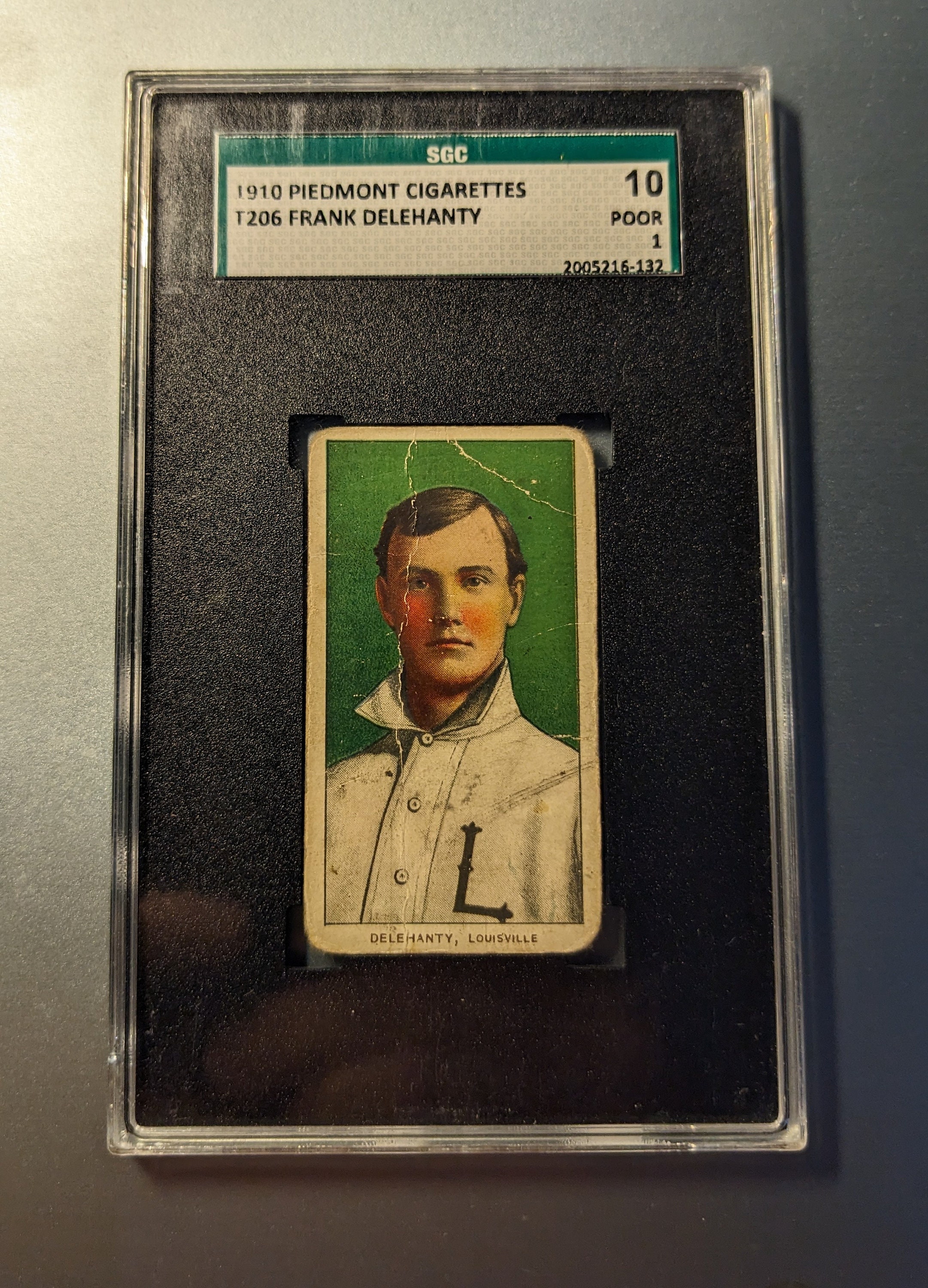 An Authentic Original 1909-11 T206 Frank Delehanty SGC 1 Piedmont Back  White Boarder Tobacco Card Authentic Baseball Antique Vintage