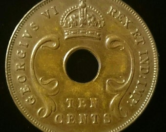 1941 higher grade East Africa George VI ten cent coin money old world piece