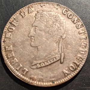 Knapp 1854 Bolivien 4 vier Sohlen Silber alte Welt Münze Republica Boliviana Antik