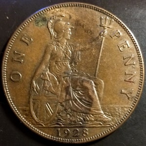 1928 Great Britain 1938 King George Higher Grade Penny British UK King of England bronze copper cent Antique Old 1.00 Ship