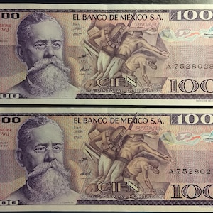 1982 Vintage paar opeenvolgende scherpe Uncirculated 100 Cien Pesos Banco De Mexico Azteekse Opmerking bankbiljetten valuta 1,00 verzending