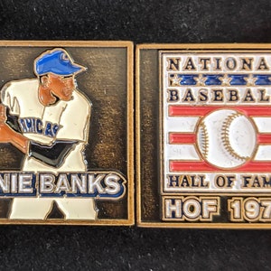 Vintage Ernie Banks Hall of Fame Collection Expanding Pin Plaque Card ...