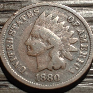 Vintage 1880 Solid Grade Indian Head Cent Authentic U.S. Coin Antique Penny 1.00 Shipping