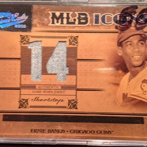 Ernie Banks Prime Cuts Flannel Jersey Patch Card Authentic Game Used Relics Limited 07/10 Donruss Chicago Cubs Nice Grade baseball card