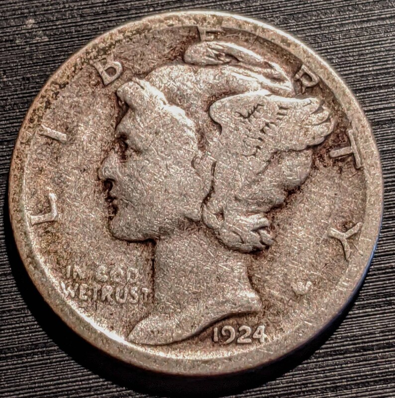 Vintage 1924-S Better Date Silver Mercury Dime Ten Cent Piece Antique Authentic U.S Coin 1.00 Shipping
