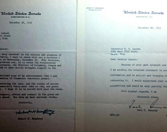 Vintage  John F. Kennedy Hubert H. Humphrey Signed Letters From the Estate of Utah Senator William G. Lawson antique autographs President