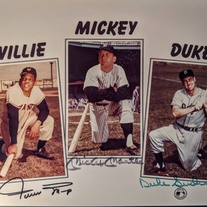 Autographed Mickey Mantle Willie Mays Duke Snider Signed Photo Hall of Fame Greats Antique Vintage Signed Rare 8x10  HOF photo  baseball