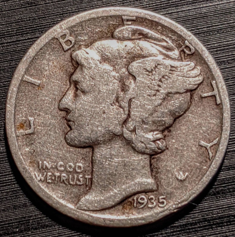 Coin 1.00 Shipping Vintage 1935 Nice Grade Silver Mercury Dime Ten Cent Piece Antique Authentic U.S