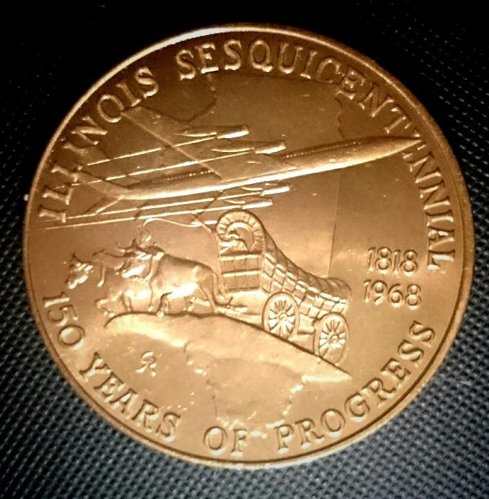 №1ヴィンテージ＆ブラウン円形68 Vintage 1818-1968 Illinois Sesquicentennial 150 Years of Progress