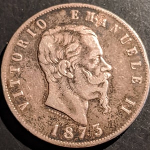 1873 Italy Five Lira Silver Vintage Vittorio Emanuele II World Coin Italian States World Coin Piece 1.00 Shipping