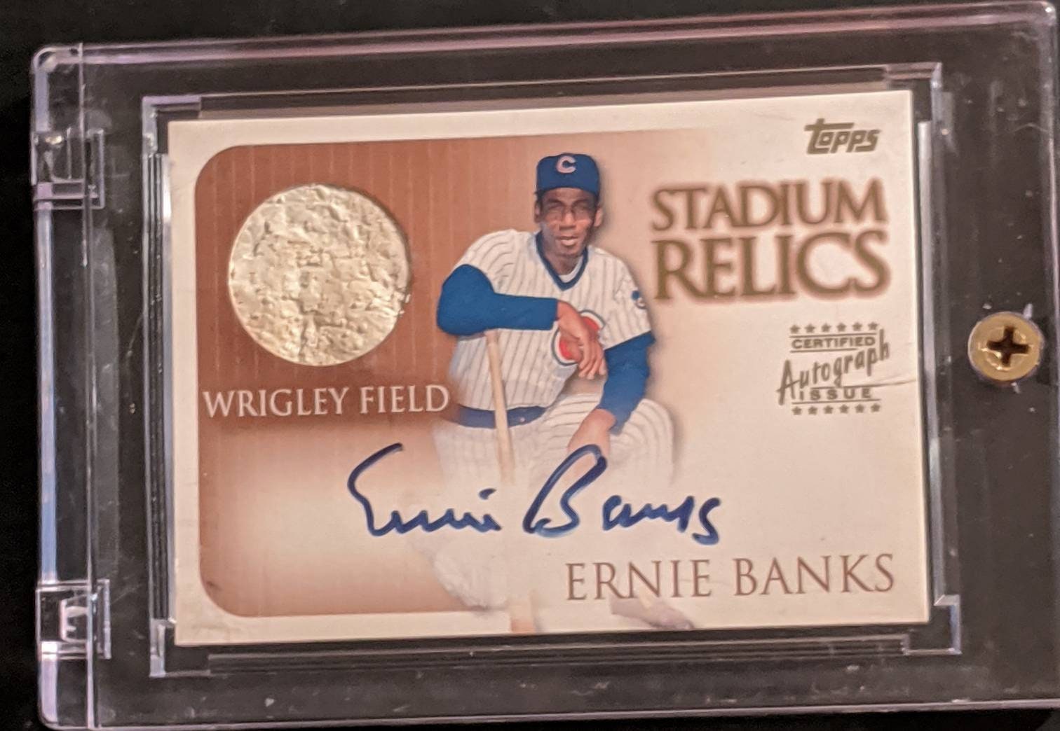 Authentic Ernie Banks Autograph and Wrigley Field Relic 
