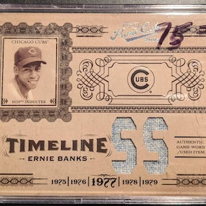 Ernie Banks Timeline Flannel Jersey Patch Card Authentic Game Used Relics Limited to /25 Chicago Cubs Nice Grade carta da baseball originale