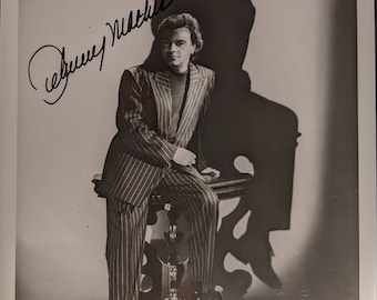 Vintage Johnny Mathis Singer signed 8x10 Autographed  Classic black and white photo great hollywood pose antique guaranteed