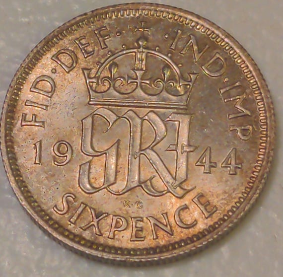 1944 6ペンス ジョージ 第二次世界大戦 英国 銀貨 世界貨幣