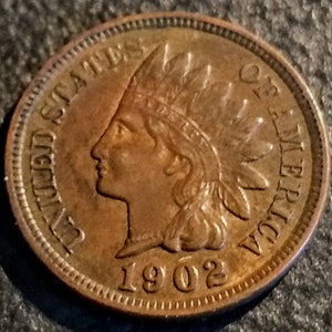Antique Vintage 1902 Full Liberty Indian Head Cent Authentic U.S.Coin Penny 1.00 Shipping
