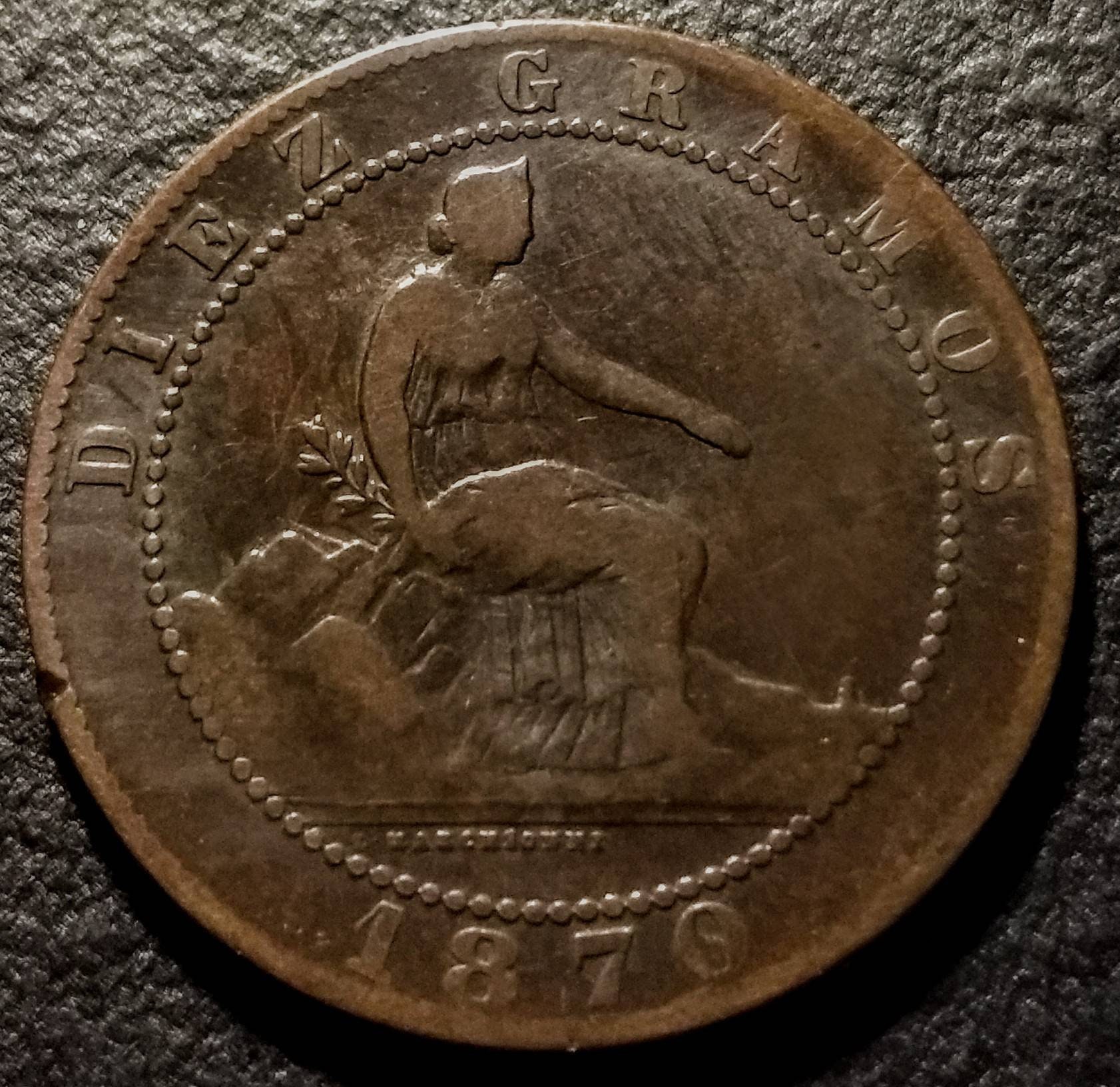 Vintage 1870 World Coin Lion Circulated Grade 10 Diaz