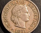 Scarce 1881 B Nicer Grade Switzerland 10 Rappen Helevetia Swiss Coin Bern Mint World Coin Old Piece 1.00 Shipping