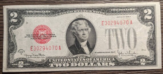 Vintage 1928g Higher Grade Two Dollar Bill Red Seal Note Etsy