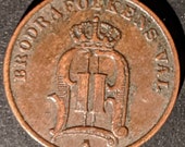 1890 Nicer Grade Vintage Sweden 1 One Ore World Coin Old Piece 1.00 Shipping
