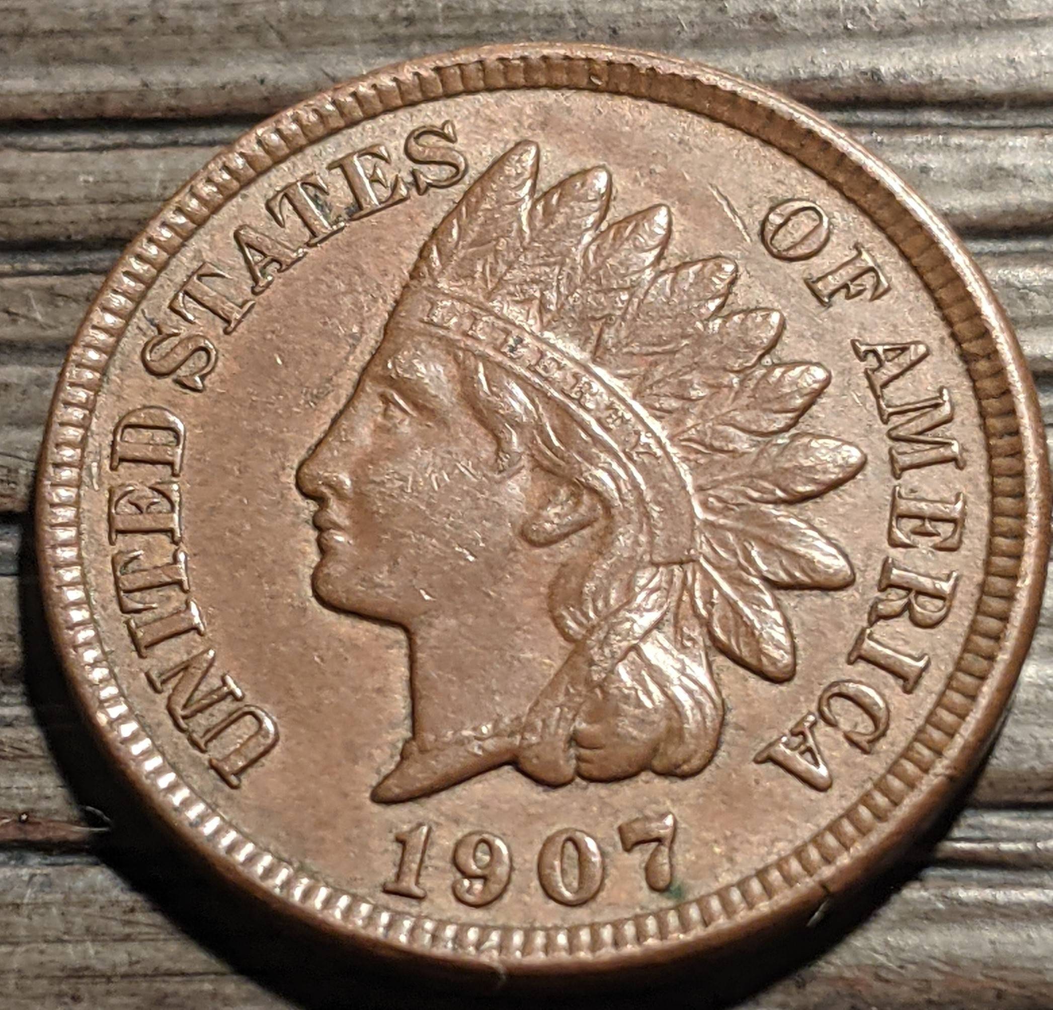 ヴィンテージ 1907 高級インディアンヘッドセント 本物の米国コイン