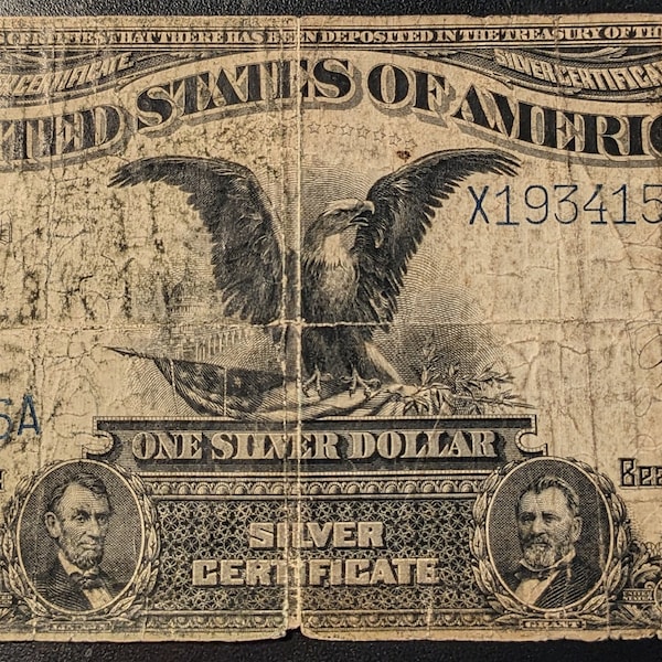 1899 Black Eagle Silver Certificate Large Note Vintage Circulated  One Dollar Blue Seal U.S. bill banknote currency 1.00 Ship