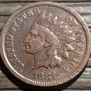 Vintage 1881 Solid Grade Indian Head Cent Authentic U.S. Coin Antique Penny 1.00 Shipping
