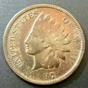 Antique Vintage 1887 Full Liberty higher grade Indian Head Cent Authentic U.S.Coin Penny 1.00 Shipping