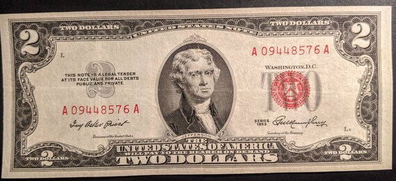 1953 Higher Grade Two Dollar Bill Red Seal Note United States ...