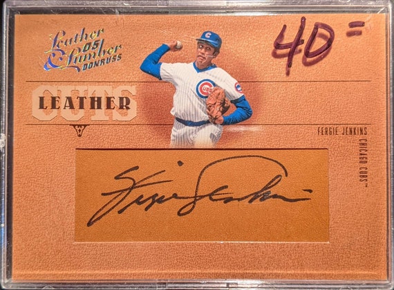 Fergie Jenkins Auto Leather and Lumber Card Authentic Game Used