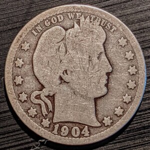 Vintage Solid Grade 1904-O Semi Key Barber Quarter Silver Coin Nice Original Piece authentic Antique U.S.  1.00 Shipping