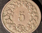 Scarce 1880 B Decent Grade Switzerland 5 Rappen Helevetia Swiss Coin Bern Mint World Coin Old Piece 1.00 Shipping