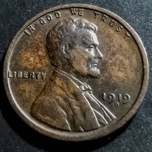 Vintage 1919-D Nice Grade Early Lincoln Wheat Cent Authentic Antique U.S.Coin Penny 1.00 Livraison