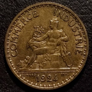 Vintage 1924 Bon Pour  France 1 Franc chambre du commerce Coin Old Piece