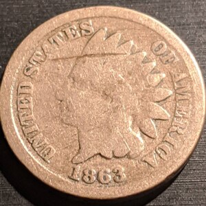 Antique Vintage 1863 Civil War Indian Head Cent Authentic U.S.Coin Penny 1.00 Shipping