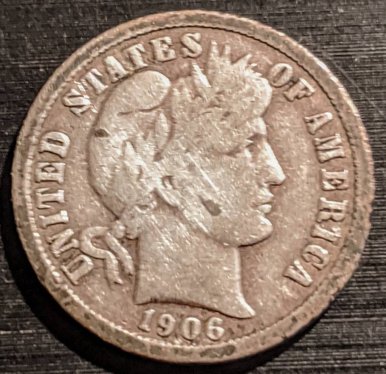 Coin 1.00 Shipping 1906-D Antique Solid Date Vintage Silver Barber Dime Ten Cent Piece Authentic U.S