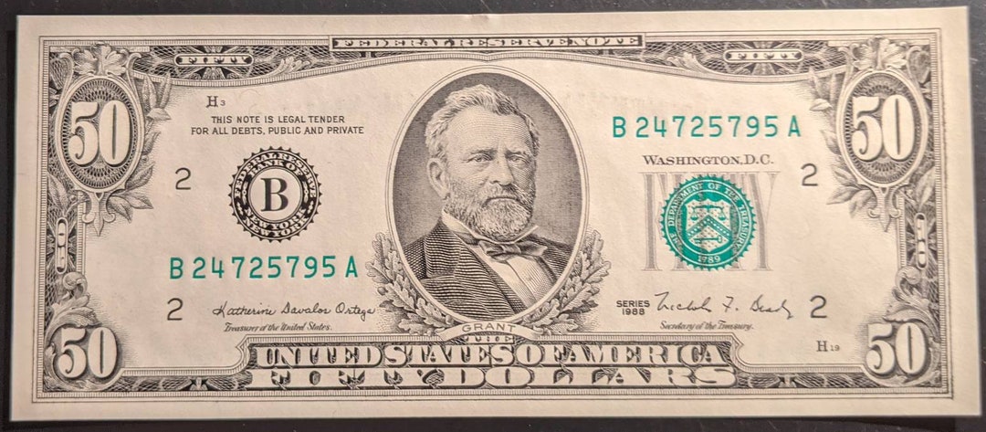 1988 Fifty Dollar Note Chicago Higher Grade Condition Green Seal United